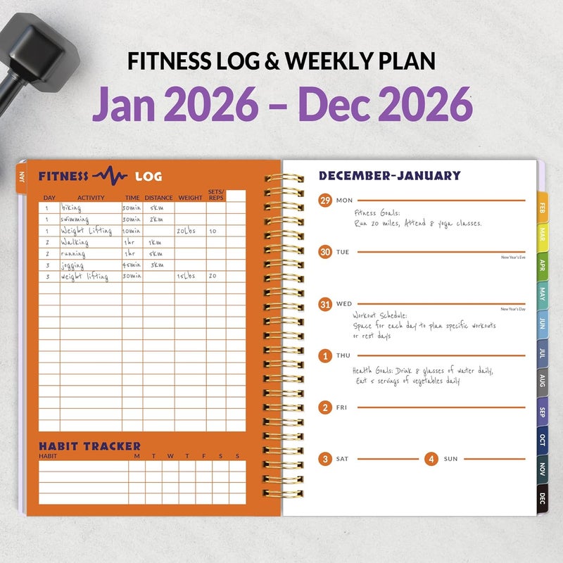 SUNEE 2026 Fitness Workout Journal Planner for Women & Men, JAN 2026 - DEC 2026 Exercise Planner, 6.4" x 8.3" Workout Calendar Journal Essentials Gift for Goals, Tracking,Gifts with PVC Plastic Cover,Purple - Image 2